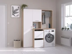 Vente-unique Mueble para lavadora con almacenamiento - Natural claro - L157 x A184 cm - ERKANO