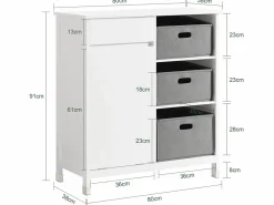 Online Sobuy Mueble para Ropa Sucia Armario Multifuncional para Baño con 1 Cesto y 1 Cajón 3 Cestos Separados 80 x 38 x 91cm BZR77-W ES Blanco