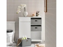 Online Sobuy Mueble para Ropa Sucia Armario Multifuncional para Baño con 1 Cesto y 1 Cajón 3 Cestos Separados 80 x 38 x 91cm BZR77-W ES Blanco