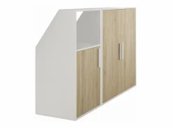 Vente-unique Mueble para techo abuhardillado 3 puertas y 1 estante color blanco y natural - ADEZIO