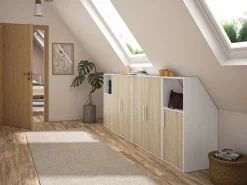 Discount Mueble para techo abuhardillado con 1 puerta y 1 estante blanco y natural - ADEZIO Armario Para Buhardilla|Mueble De Almacenaje