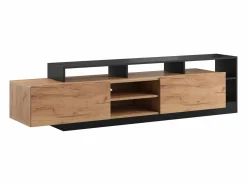 Best Vente-unique Mueble para TV con 2 puertas y 6 estantes con LEDs - Natural claro y Antracita - IDESIA Gris antracita / Color natural claro