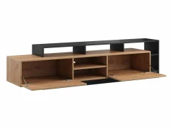 Best Vente-unique Mueble para TV con 2 puertas y 6 estantes con LEDs - Natural claro y Antracita - IDESIA Gris antracita / Color natural claro