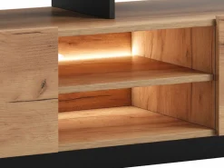 Best Vente-unique Mueble para TV con 2 puertas y 6 estantes con LEDs - Natural claro y Antracita - IDESIA Gris antracita / Color natural claro