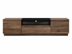 Vente-unique Mueble para TV con 2 puertas, 1 cajón y 1 estante - Marrón oscuro natural y Negro - CEMILINA Negro / Color natural oscuro