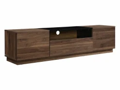 Vente-unique Mueble para TV con 2 puertas, 1 cajón y 1 estante - Marrón oscuro natural y Negro - CEMILINA Negro / Color natural oscuro