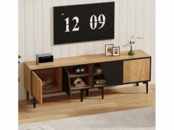 ModernLuxe Mueble para TV 160x36,5x45 cm - con puertas y estantes - Paneles de partículas - Natural + negro