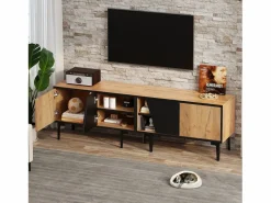 ModernLuxe Mueble para TV 160x36,5x45 cm - con puertas y estantes - Paneles de partículas - Natural + negro