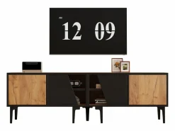 ModernLuxe Mueble para TV 160x36,5x45 cm - con puertas y estantes - Paneles de partículas - Natural + negro