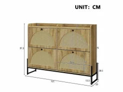 Discount ModernLuxe Mueble para zapatos 121×25×91,5 cm - con 4 puertas abatibles de ratán - paneles de partículas - natural Color natural claro