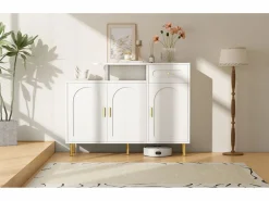 Outlet Mueble para zapatos 120 x 35 x 92 cm - 1 cajón + 3 puertas - patas de metal - Zapatero|Mueble De Almacenaje