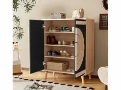 Sale ModernLuxe Mueble para zapatos moderno 76x37x98,5 cm - con 2 puertas - Almacenamiento multinivel - Patas de madera - Negro y natural Negro / Color natural claro