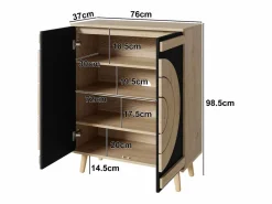 Sale ModernLuxe Mueble para zapatos moderno 76x37x98,5 cm - con 2 puertas - Almacenamiento multinivel - Patas de madera - Negro y natural Negro / Color natural claro
