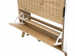 New Mueble para zapatos moderno 110×24×137,5 cm - con 3 puertas abatibles - con espejo - Patas de madera maciza - Natural Zapatero|Mueble De Almacenaje