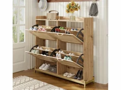 ModernLuxe Mueble para zapatos moderno - con puertas de ratán - 4 puertas - estructura metálica - color natural