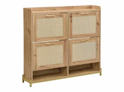 ModernLuxe Mueble para zapatos moderno - con puertas de ratán - 4 puertas - estructura metálica - color natural