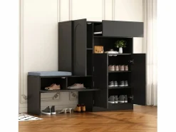 ModernLuxe Mueble para zapatos multifuncional - con asiento acolchado - con 4 puertas y 1 cajón -