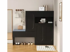 ModernLuxe Mueble para zapatos multifuncional - con asiento acolchado - con 4 puertas y 1 cajón -