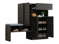 ModernLuxe Mueble para zapatos multifuncional - con asiento acolchado - con 4 puertas y 1 cajón -