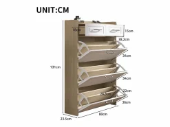 ModernLuxe Mueble para zapatos 80x23.5x125 cm - con tres grandes frontales abatibles - con 2 cajones - blanco + natural