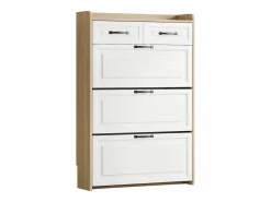 ModernLuxe Mueble para zapatos 80x23.5x125 cm - con tres grandes frontales abatibles - con 2 cajones - blanco + natural
