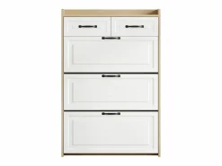 ModernLuxe Mueble para zapatos 80x23.5x125 cm - con tres grandes frontales abatibles - con 2 cajones - blanco + natural