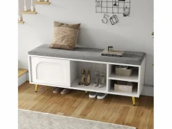 Hot ModernLuxe Mueble para zapatos 121x35x49cm - con cojín - puertas correderas y estantes abiertos - Blanco