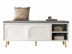 Hot ModernLuxe Mueble para zapatos 121x35x49cm - con cojín - puertas correderas y estantes abiertos - Blanco