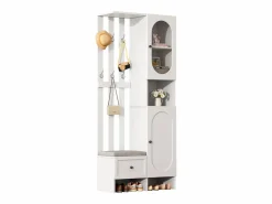 Discount Mueble recibidor compacto con 2 puertas, cristal templado y banco, tablero de partículas, (85x33,5x200cm) Blanco