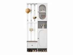 Discount Mueble recibidor compacto con 2 puertas, cristal templado y banco, tablero de partículas, (85x33,5x200cm) Blanco