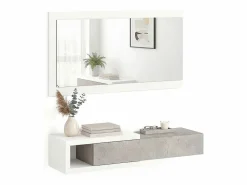 New Mueble recibidor con 1 cajón y espejo en blanco mate y cemento 95 cm Derek Blanco Artik (Blanco Mate) - Cemento Perchero