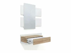 Best Mueble recibidor con 1 cajón y espejo en blanco mate y roble canadian 75 cm Milo Blanco Artik (Blanco Mate) - Roble Canadian Perchero