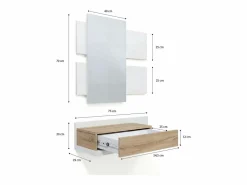 Best Mueble recibidor con 1 cajón y espejo en blanco mate y roble canadian 75 cm Milo Blanco Artik (Blanco Mate) - Roble Canadian Perchero