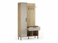 Outlet duehome Mueble recibidor con perchero Vesta Roble Beige Gris