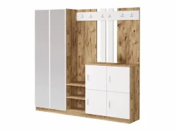 New Concept-Usine Mueble recibidor madera y blanco con espejo ANKA Marru00f3n
