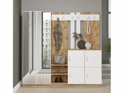 New Concept-Usine Mueble recibidor madera y blanco con espejo ANKA Marru00f3n