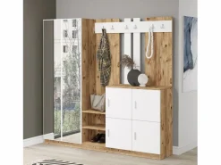 New Concept-Usine Mueble recibidor madera y blanco con espejo ANKA Marru00f3n
