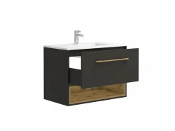 Vente-unique Mueble suspendido antracita con lavabo encastrable para el cuarto de baño, 80 cm, YANGRA