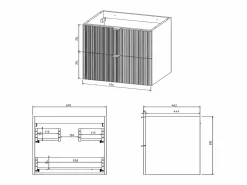 New Mueble suspendido bajo lavabo estriado, color mate, An60 cm, ZEVINI Mueble De Lavabo