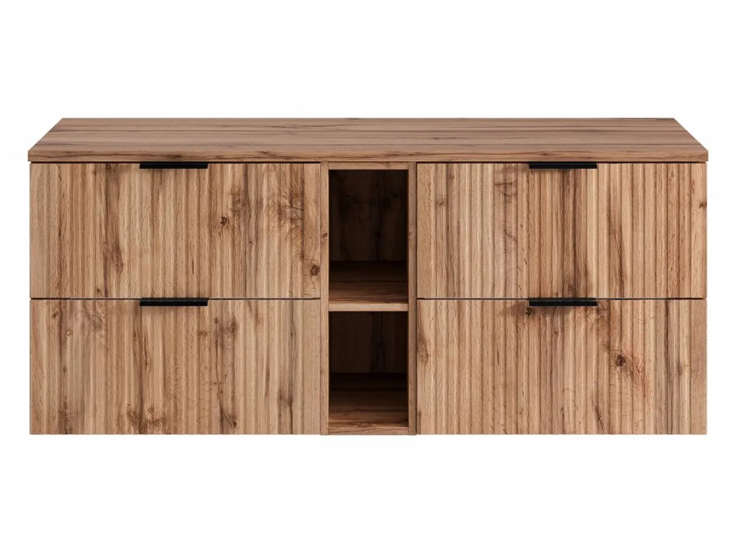 Online Vente-unique Mueble suspendido bajo lavabo rayado con estantes - Natural claro - An140 cm - ZEVARA Color natural claro