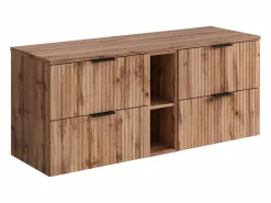 Online Vente-unique Mueble suspendido bajo lavabo rayado con estantes - Natural claro - An140 cm - ZEVARA Color natural claro