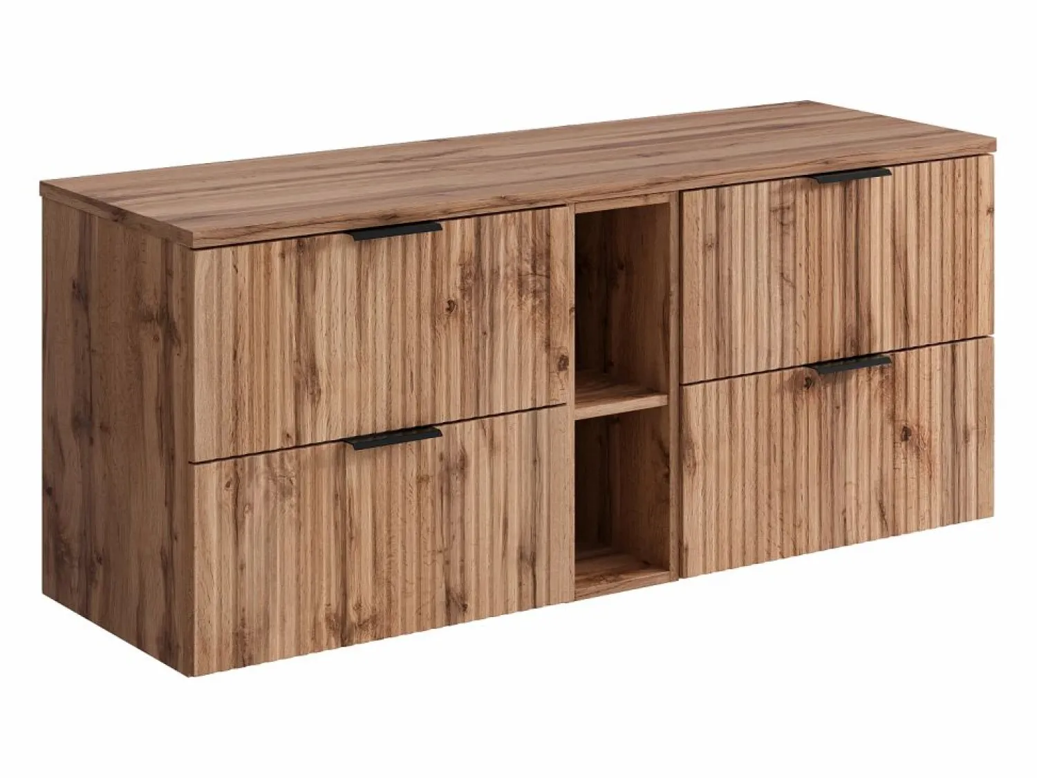Online Vente-unique Mueble suspendido bajo lavabo rayado con estantes - Natural claro - An140 cm - ZEVARA Color natural claro