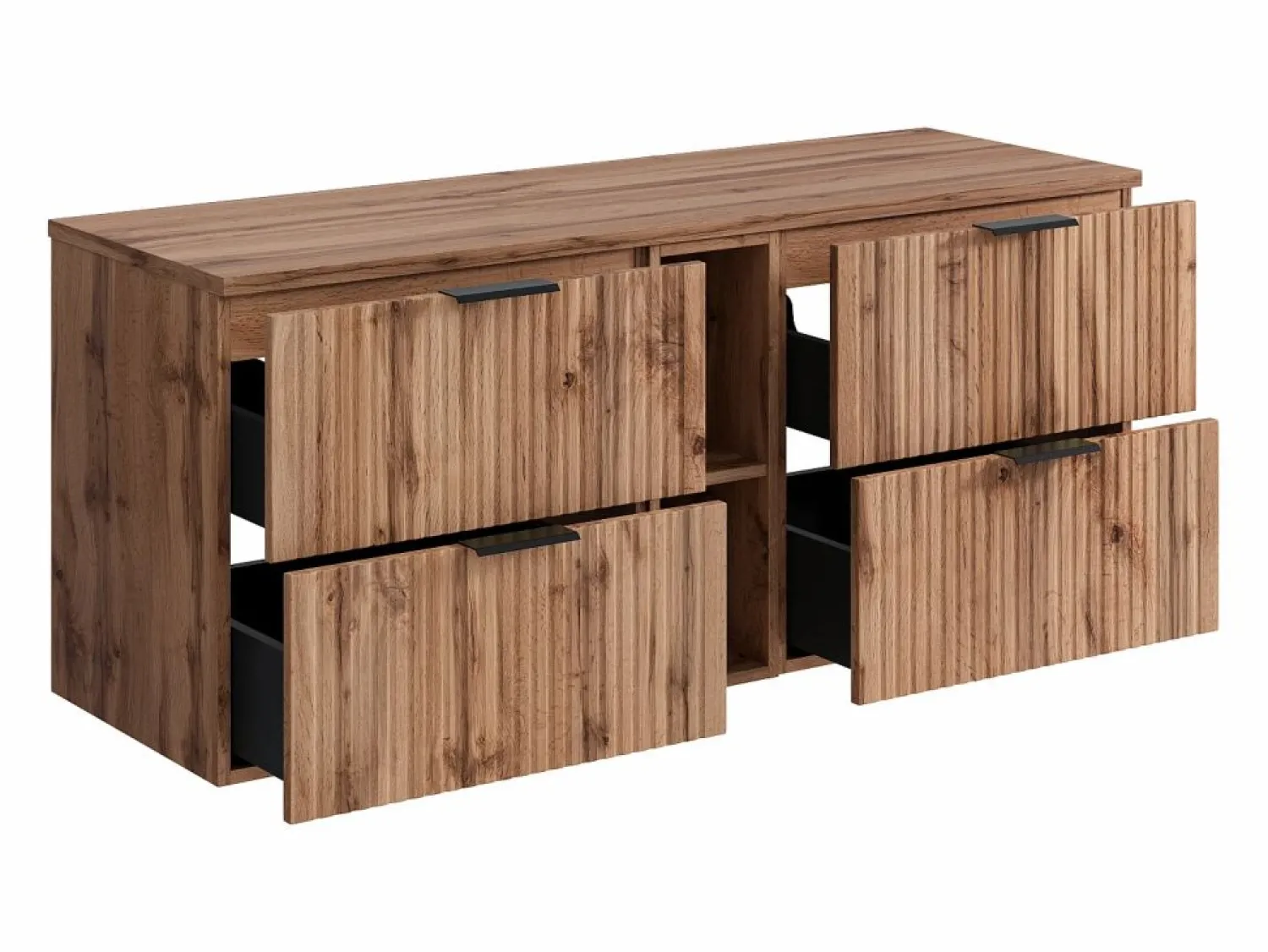 Online Vente-unique Mueble suspendido bajo lavabo rayado con estantes - Natural claro - An140 cm - ZEVARA Color natural claro