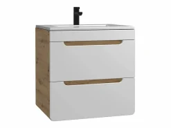 Vente-unique Mueble suspendido con lavabo encastrable, color natural y blanco, 60 cm, ARUBA