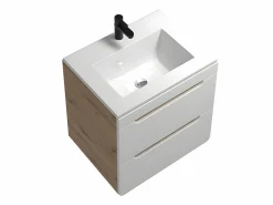 Vente-unique Mueble suspendido con lavabo encastrable, color natural y blanco, 60 cm, ARUBA