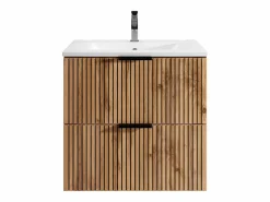 Discount Vente-unique Mueble suspendido con lavabo encastrado, natural claro y negro, 60 cm, MADELA Negro / Color natural claro