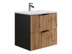 Discount Vente-unique Mueble suspendido con lavabo encastrado, natural claro y negro, 60 cm, MADELA Negro / Color natural claro