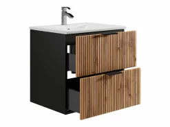 Discount Vente-unique Mueble suspendido con lavabo encastrado, natural claro y negro, 60 cm, MADELA Negro / Color natural claro