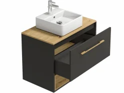 Vente-unique Mueble suspendido con lavabo a instalar y armario de pared, , L80 cm, YANGRA