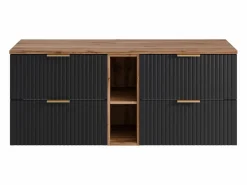 Vente-unique Mueble suspendido de lavabo rayado con estantes - Natural claro y - An140 cm - ZEVARA